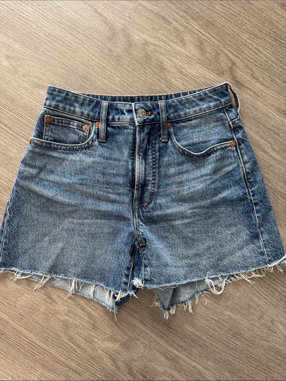 Madewell Distressed Medium Blue Denim Cutoff Shorts